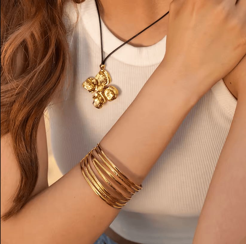 Layered Gold Open Cuff Bracelet – 18K Gold Plated