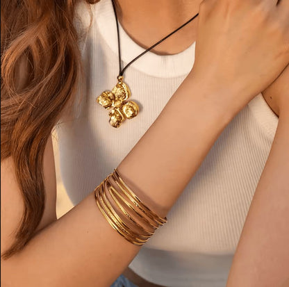 Layered Gold Open Cuff Bracelet – 18K Gold Plated
