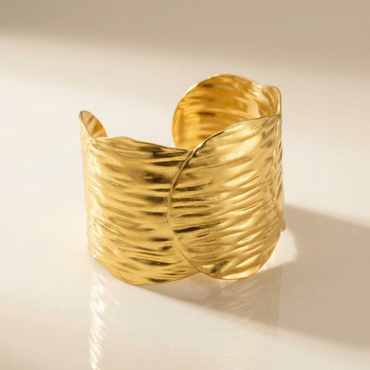 Textured Wide Gold Cuff Bracelet – 18K Gold Plated