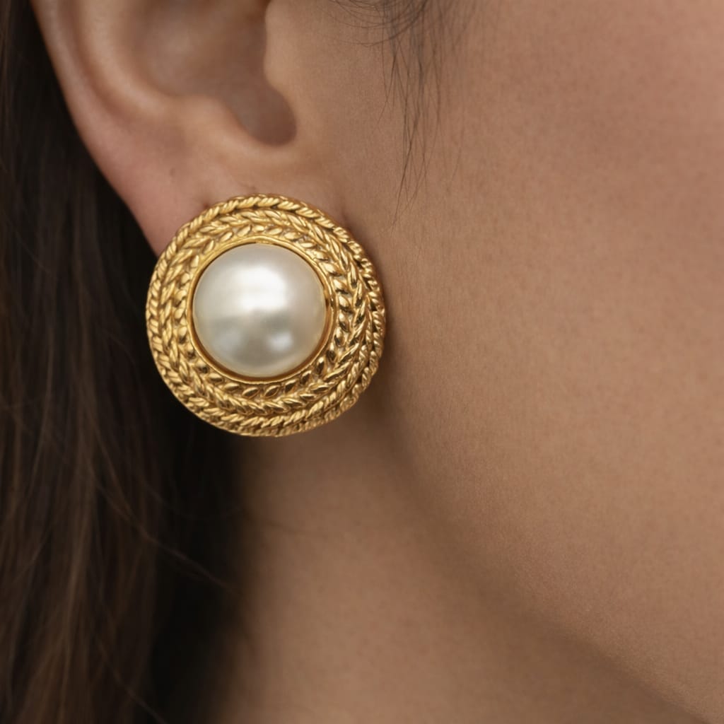 Pearl Button Stud Earrings
