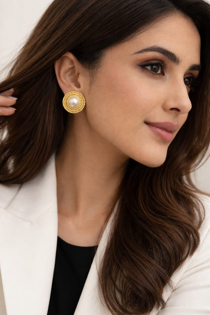 Pearl Button Stud Earrings