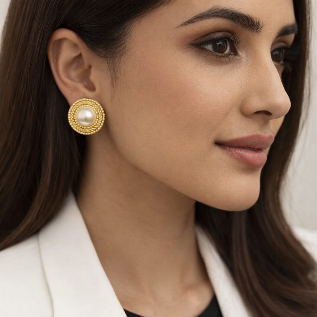 Pearl Button Stud Earrings