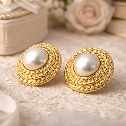 Pearl Button Stud Earrings