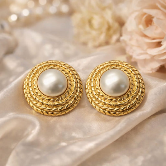 Pearl Button Stud Earrings
