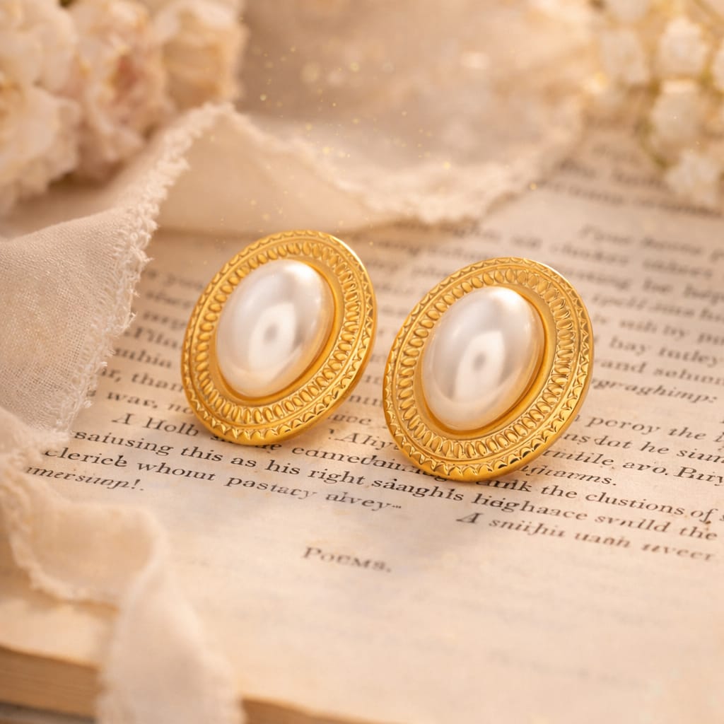 Oval Pearl Stud Earrings
