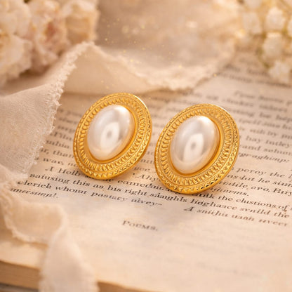 Oval Pearl Stud Earrings