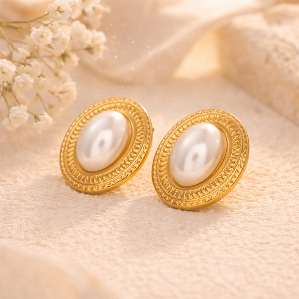 Oval Pearl Stud Earrings