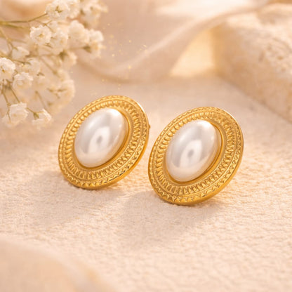 Oval Pearl Stud Earrings