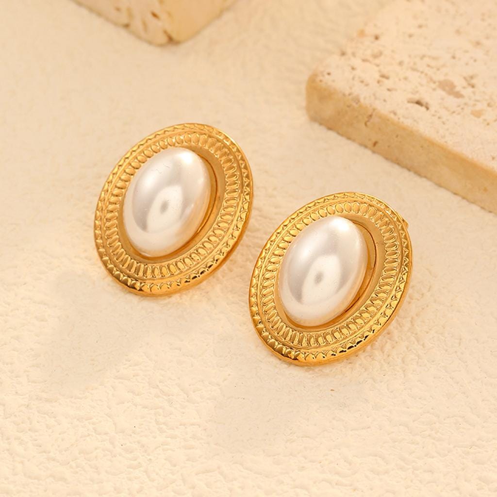 Oval Pearl Stud Earrings