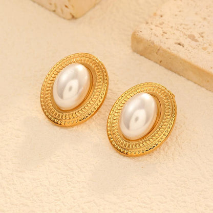 Oval Pearl Stud Earrings