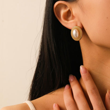 Oval Pearl Stud Earrings