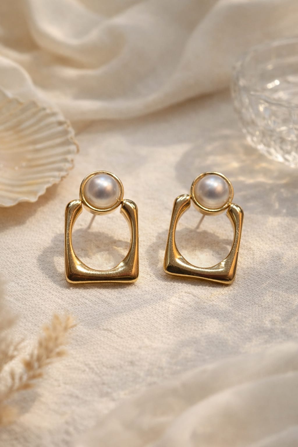 Geometric Pearl Drop Earrings