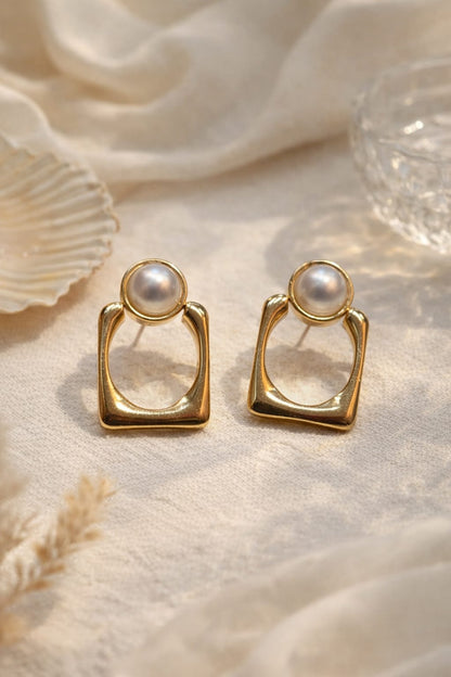 Geometric Pearl Drop Earrings