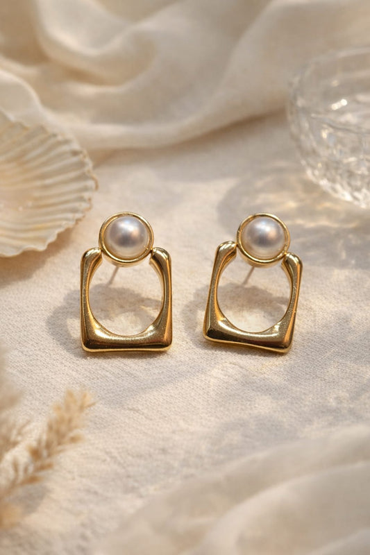 Geometric Pearl Drop Earrings