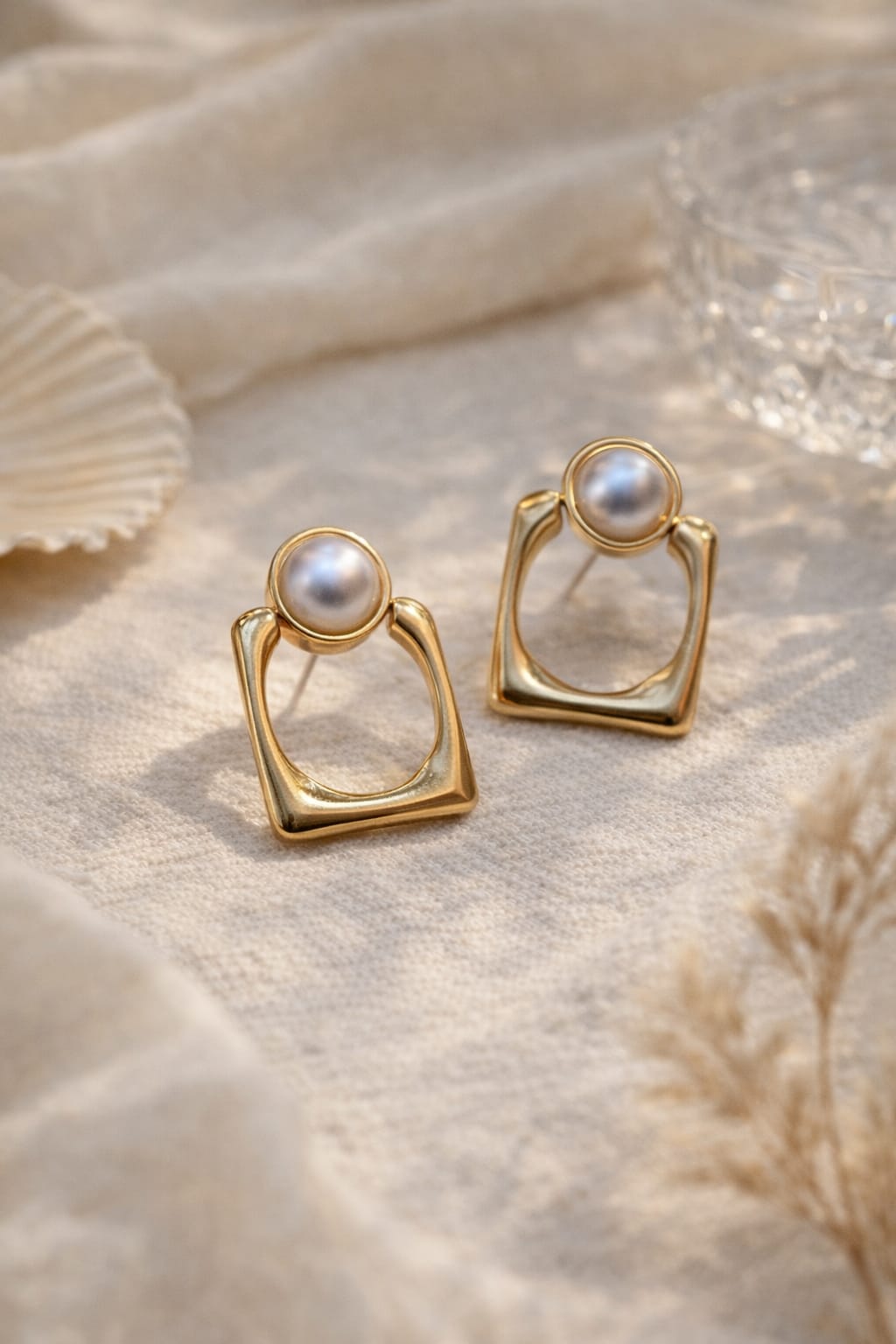 Geometric Pearl Drop Earrings