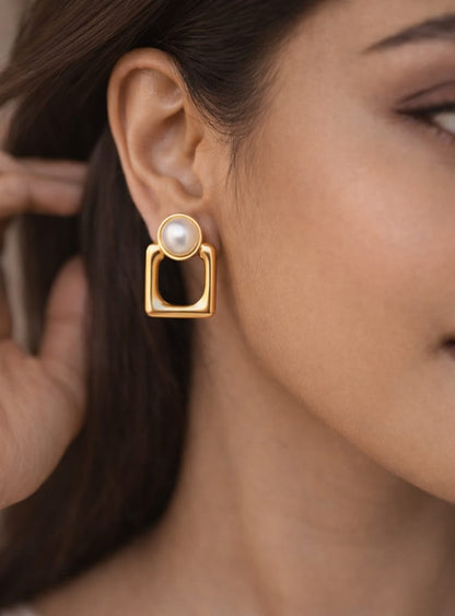 Geometric Pearl Drop Earrings