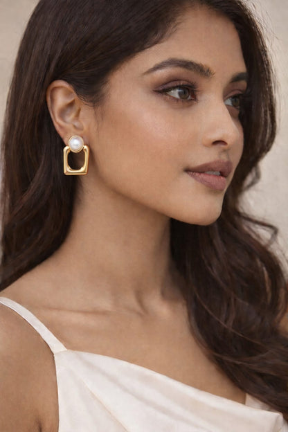 Geometric Pearl Drop Earrings