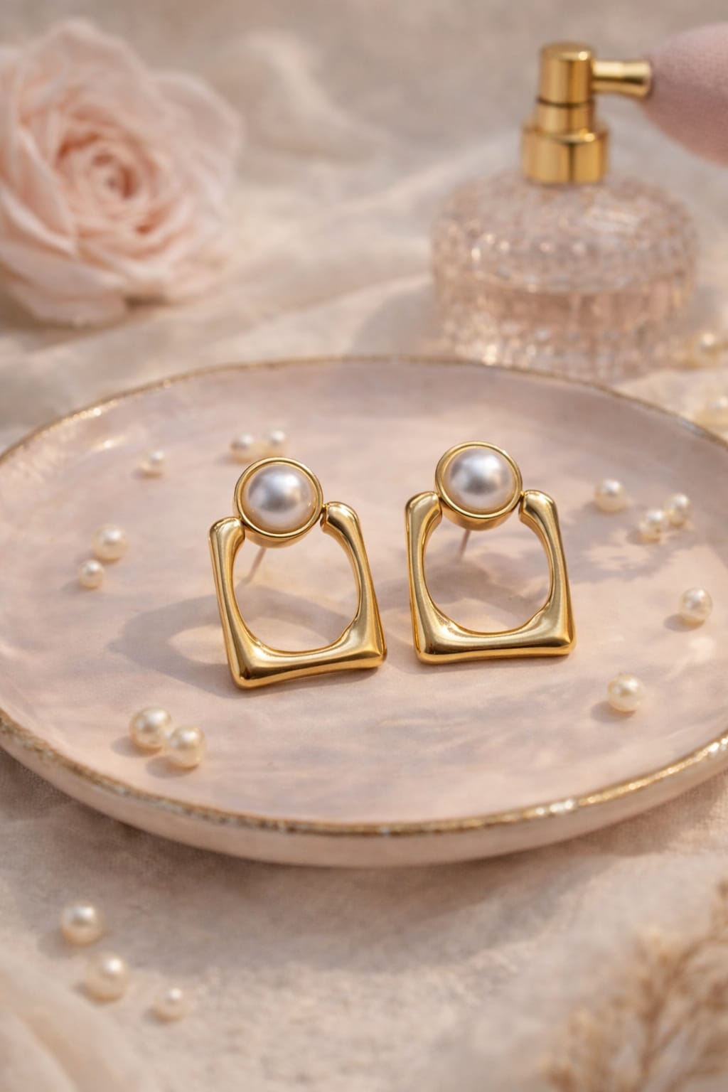 Geometric Pearl Drop Earrings