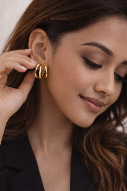 Triple Hoop Gold-Plated Earrings