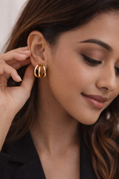 Triple Hoop Gold-Plated Earrings