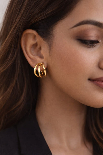 Triple Hoop Gold-Plated Earrings
