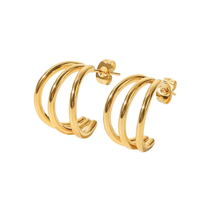 Triple Hoop Gold-Plated Earrings