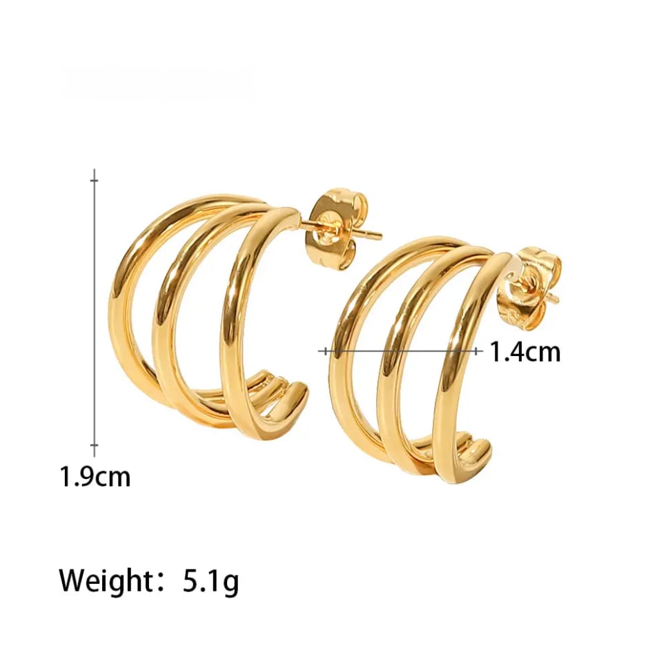 Triple Hoop Gold-Plated Earrings