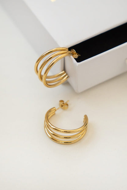 Triple Hoop Gold-Plated Earrings