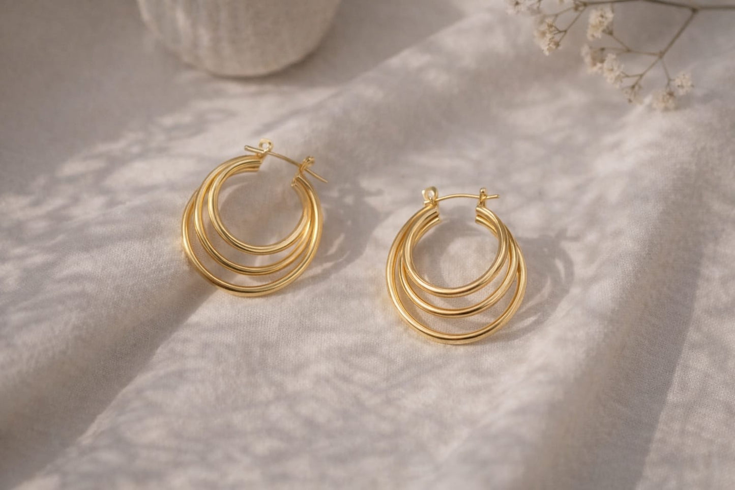 Layered Triple Hoop Gold-Plated Earrings