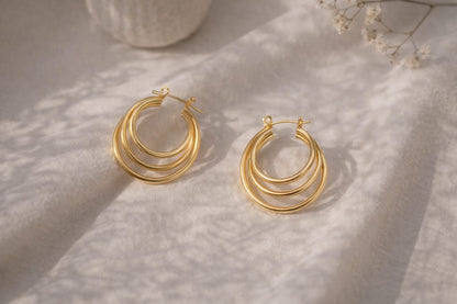 Layered Triple Hoop Gold-Plated Earrings
