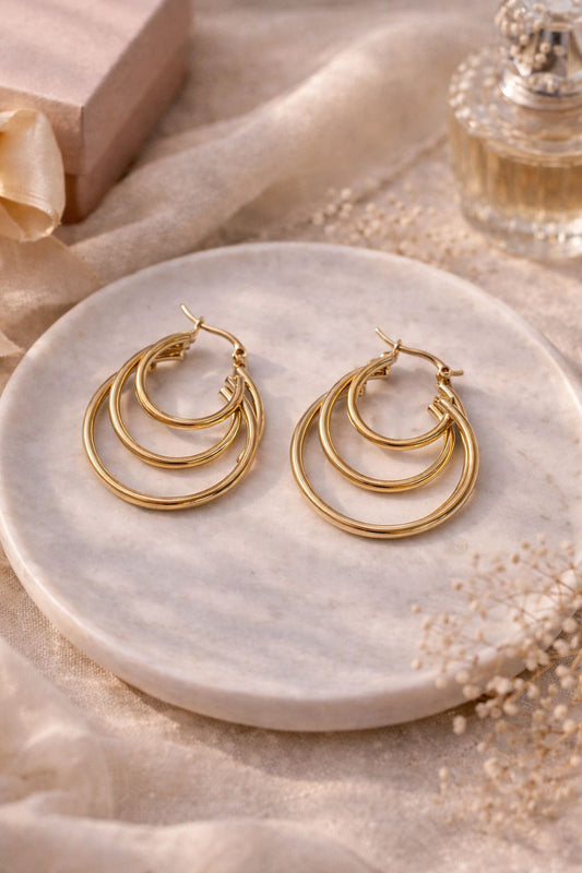 Layered Triple Hoop Gold-Plated Earrings