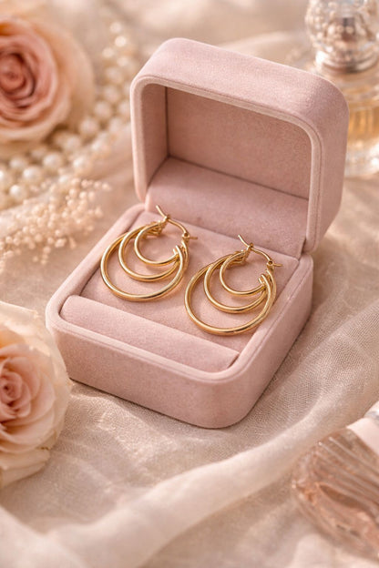 Layered Triple Hoop Gold-Plated Earrings