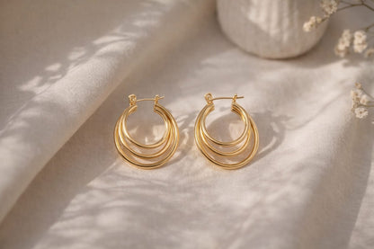 Layered Triple Hoop Gold-Plated Earrings