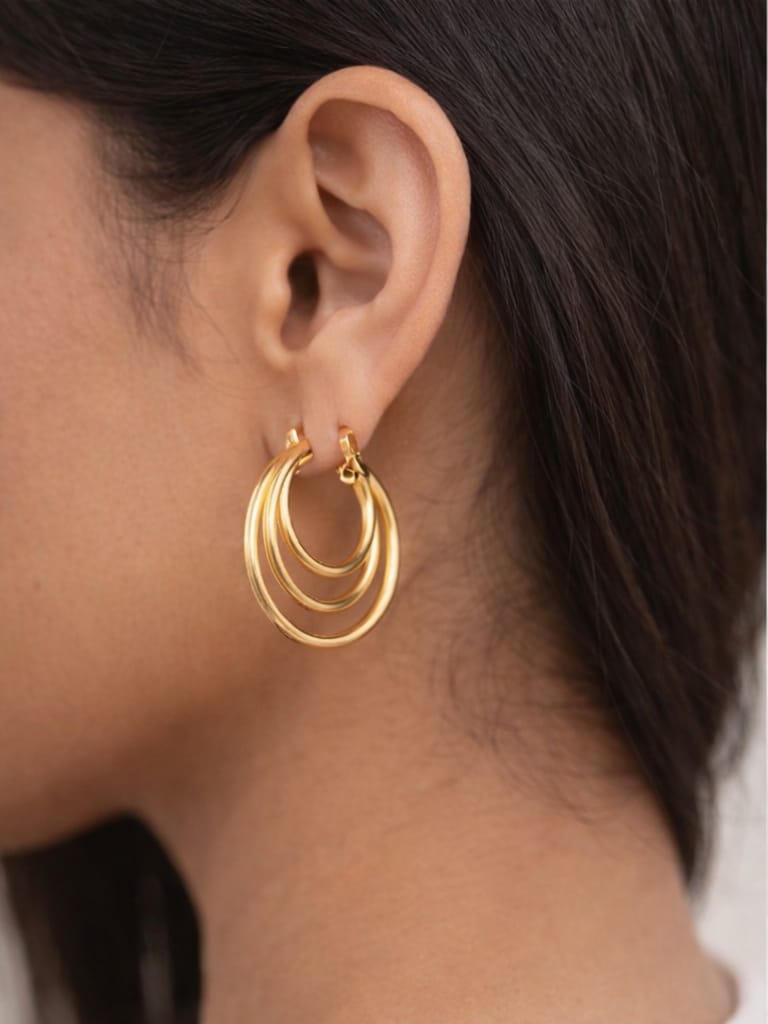 Layered Triple Hoop Gold-Plated Earrings