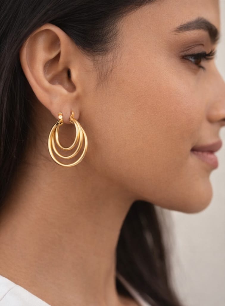 Layered Triple Hoop Gold-Plated Earrings