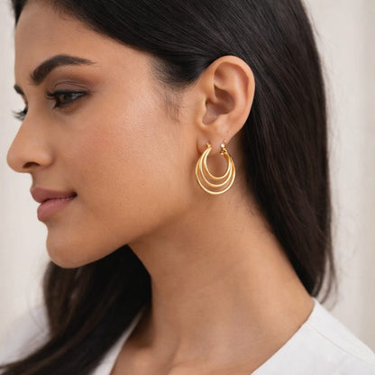 Layered Triple Hoop Gold-Plated Earrings