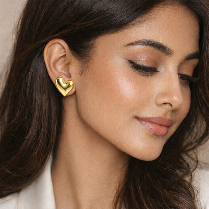 Classic Gold Heart Stud Earrings