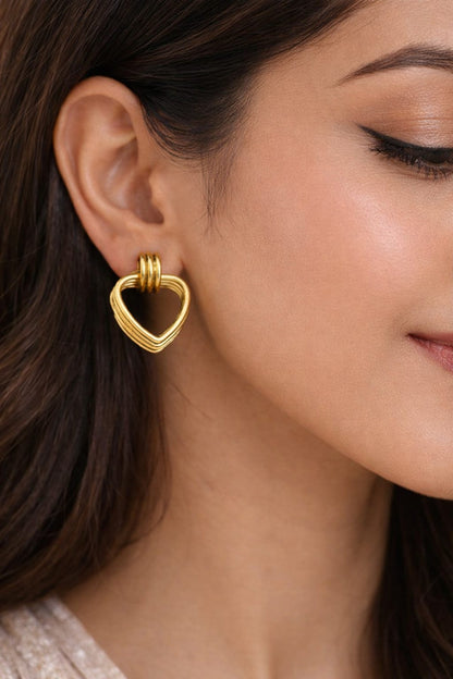 Modern Geometric Heart Hoop Gold-Plated Earrings