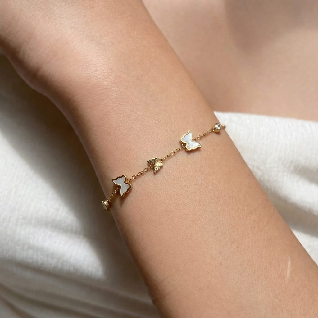White Butterfly Charm Gold Bracelet