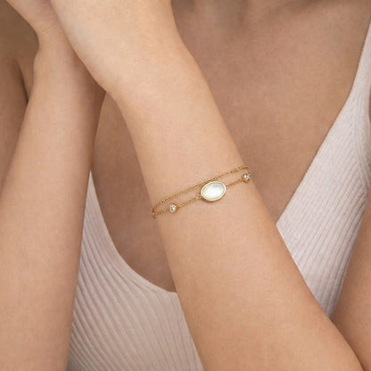 White Oval Stone Gold Bracelet