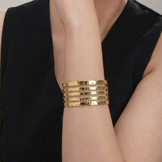 Multi-Line Textured Gold Cuff Bracelet