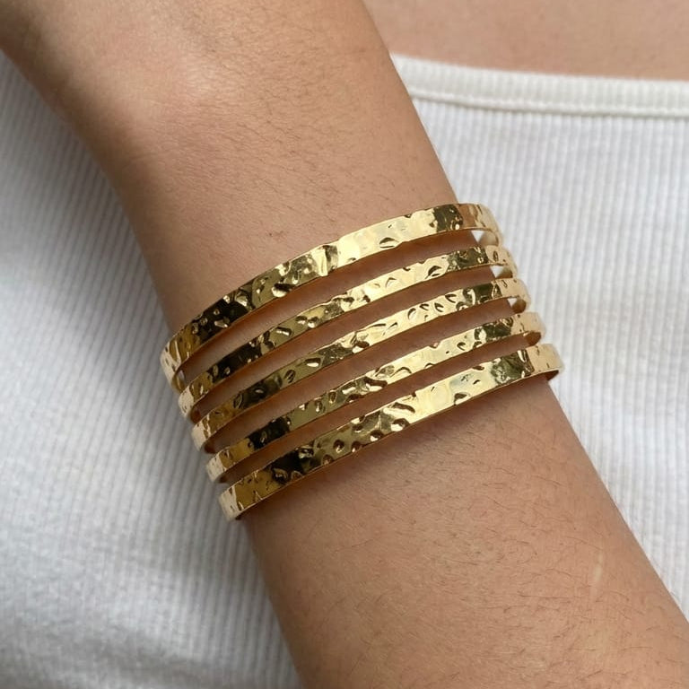 Multi-Line Textured Gold Cuff Bracelet