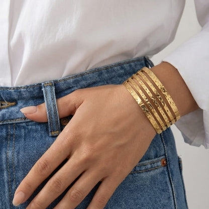 Multi-Line Textured Gold Cuff Bracelet
