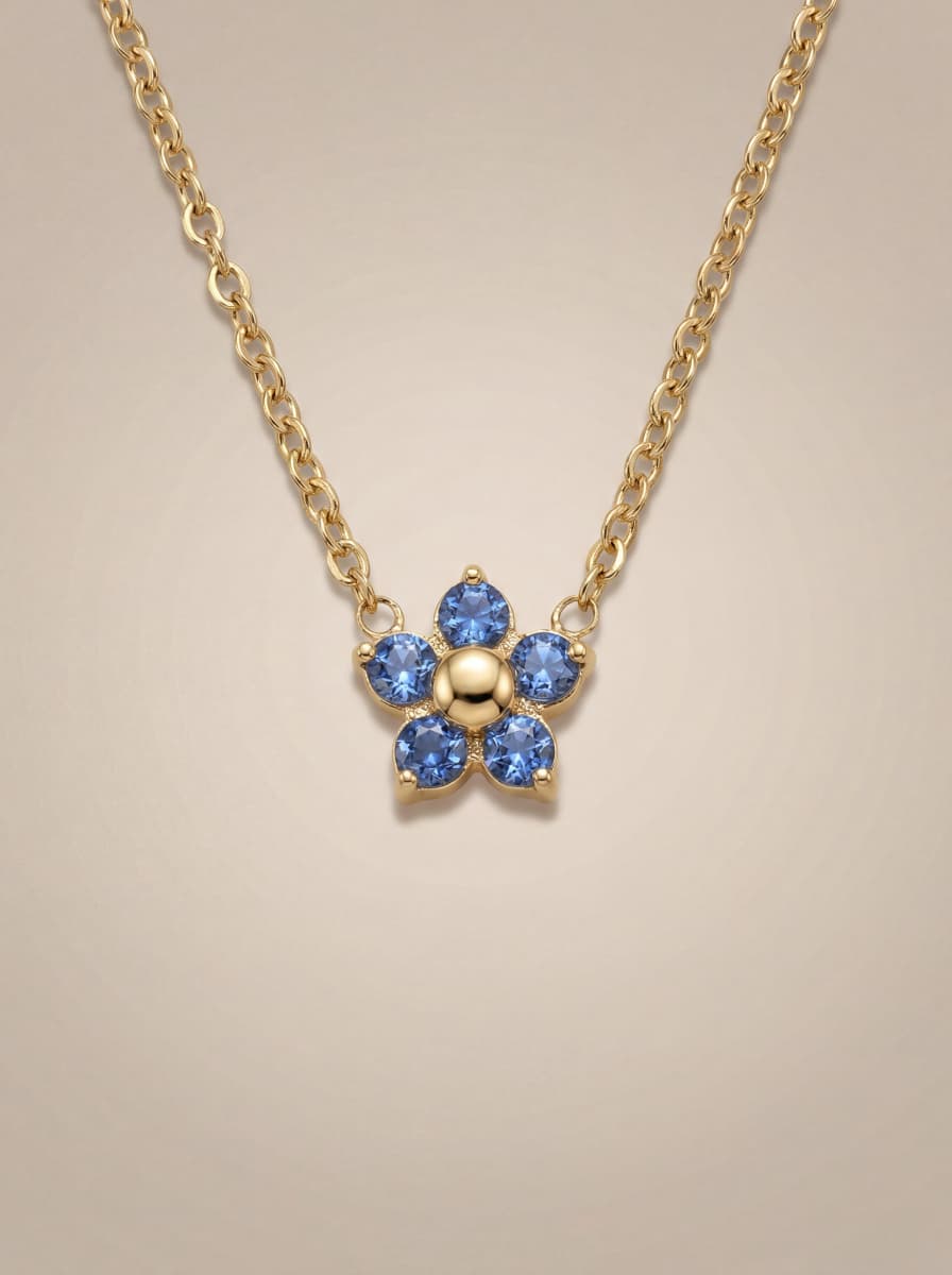 Blue Blossom Crystal Gold Pendant Necklace