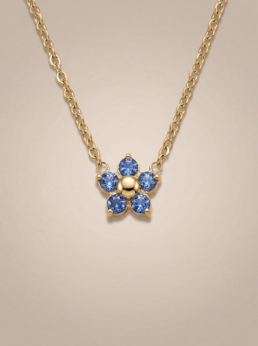 Blue Blossom Crystal Gold Pendant Necklace