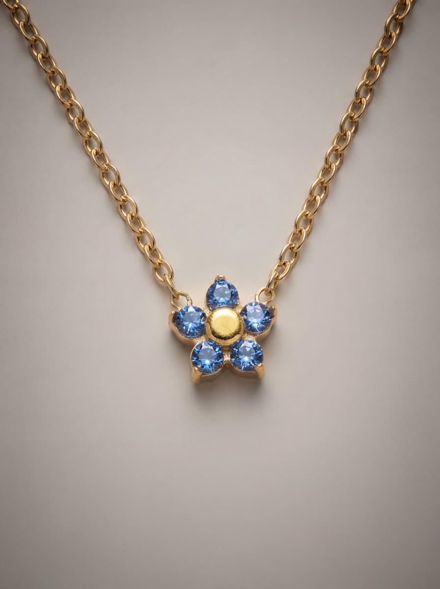 Blue Blossom Crystal Gold Pendant Necklace