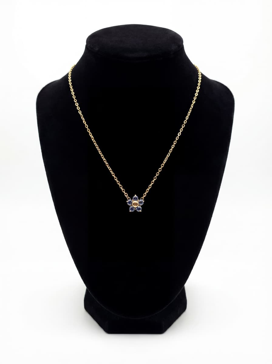 Blue Blossom Crystal Gold Pendant Necklace