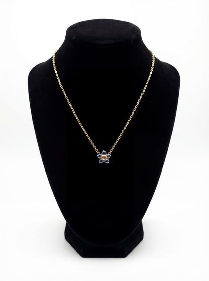 Blue Blossom Crystal Gold Pendant Necklace