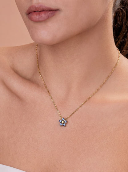 Blue Blossom Crystal Gold Pendant Necklace