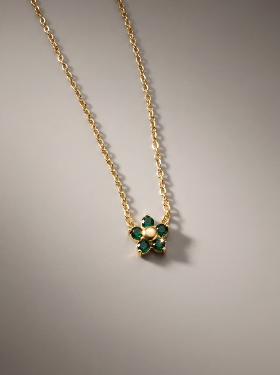 Emerald Bloom Crystal Gold Chain Necklace